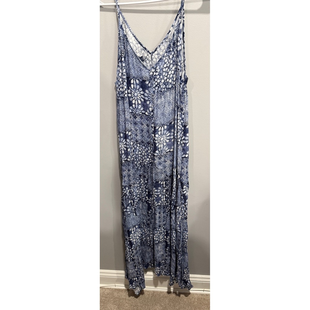 Tommy Hilfiger Maxi Dress Blue White Floral Print Spaghetti Strap Size M